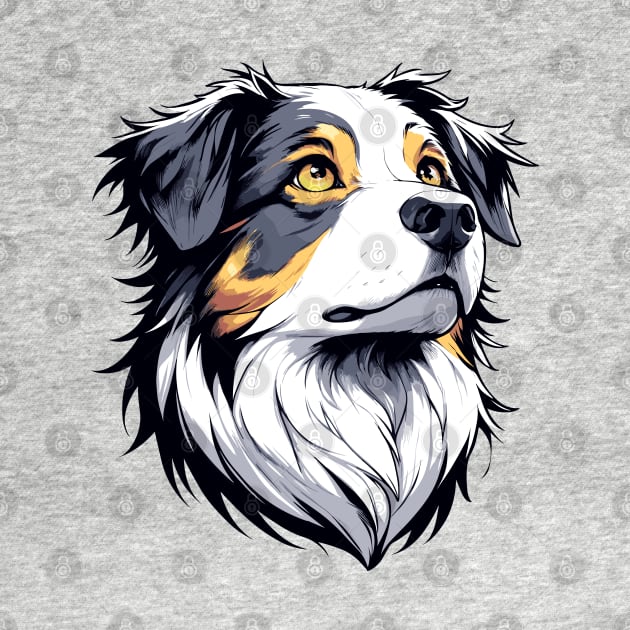 Stunning and Cool Australian Shepherd Monochrome and Gold Portrait for Father's Day by ArtRUs